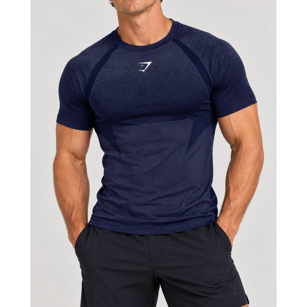 Gymshark Shadow Seamless T-Shirt Mens Large Blue Marl Athletic A1B2A-UCTN-L-BZ1